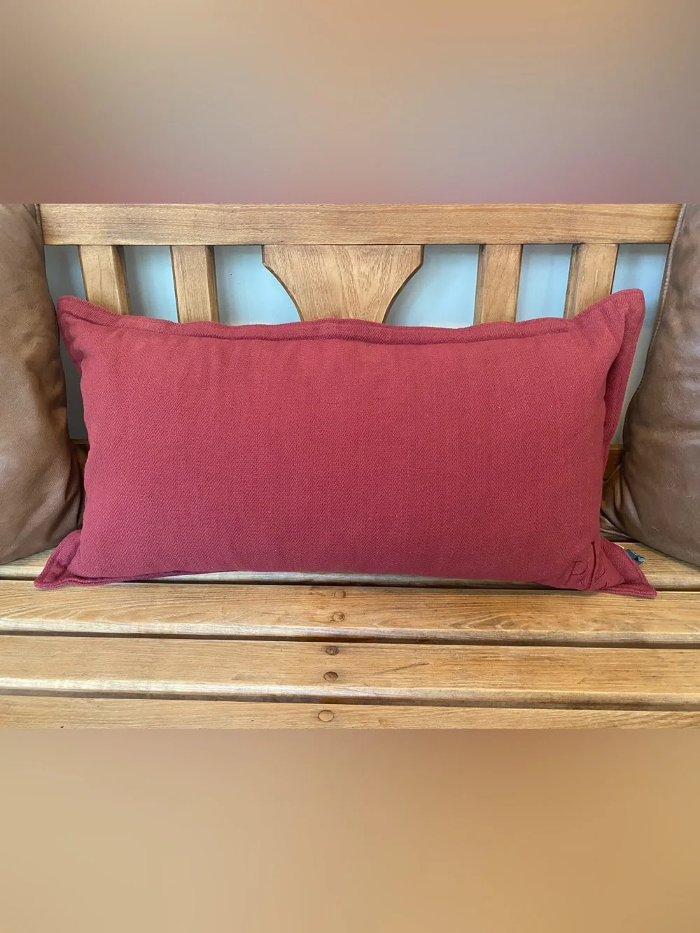 Lauren Ralph Lauren Brick Red Embroidered Lumbar Pillow